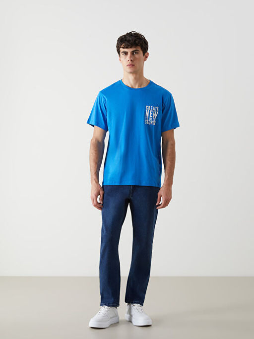 Bisiklet Yaka K?sa Kollu Bask?l? Penye Erkek Ti??rt