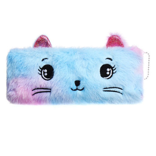 Пенал школьный меховой на молнии Calligrata «Кошечка», пушистый, с ушками, МИКС