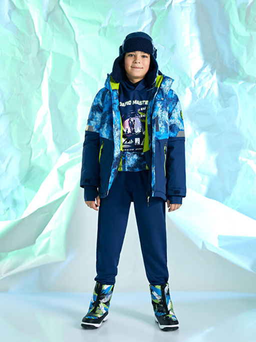 Kap??onlu Bask?l? Erkek ?ocuk Kayak Montu - Waikiki фото 2