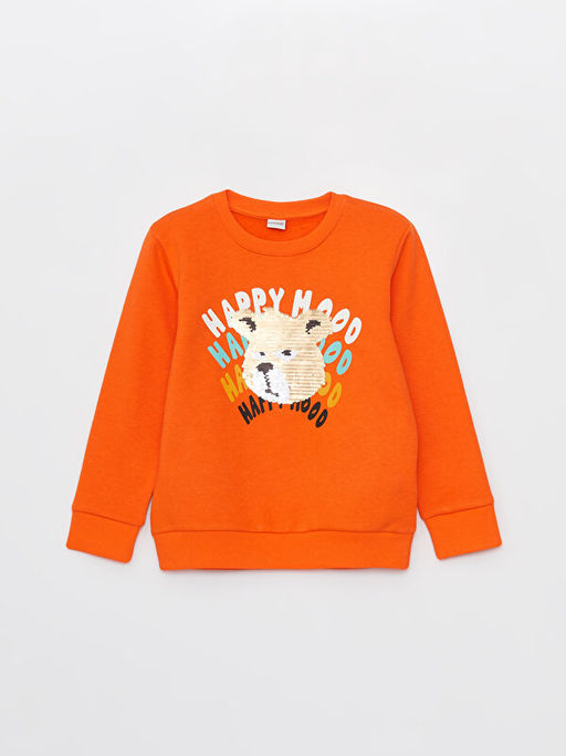 Bisiklet Yaka Bask?l? ?ift Y?nl? Payetli Uzun Kollu Erkek ?ocuk Sweatshirt - Waikiki фото 3