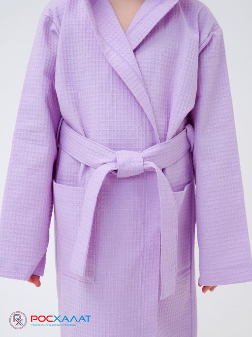 Детский вафельный халат с капюшоном сиреневый В-07 (18)