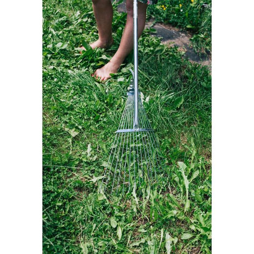 Грабли веерные, проволочные, 15 зубцов, металл, раздвижные, металлический черенок, Greengo