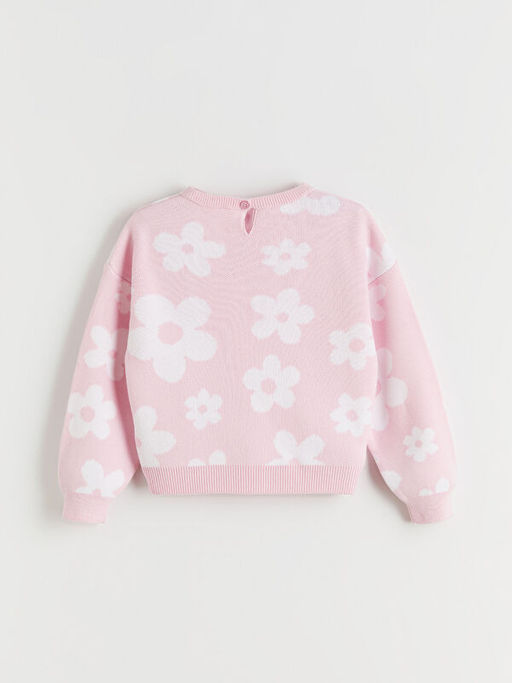 ?i?ek Desenli K?z ?ocuk Triko Kazak