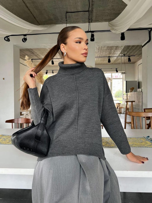 K13182 Джемпер (вязаный трикотаж) СЕРЫЙ