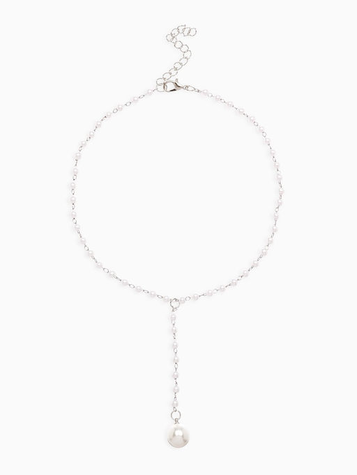 Колье с жемчугом Олимпия, белое в серебре, 32 см