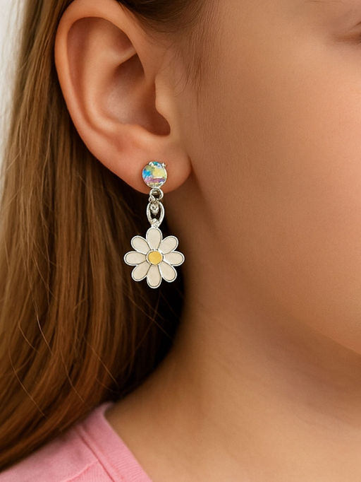 Серьги-клипсы детские «Выбражулька» ромашки с кругом кристалл, жёлто-белые