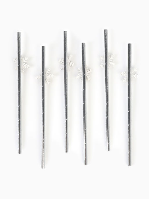 Цена за 2 шт. Трубочки для коктейлей Снежинки, серебро, 6 шт