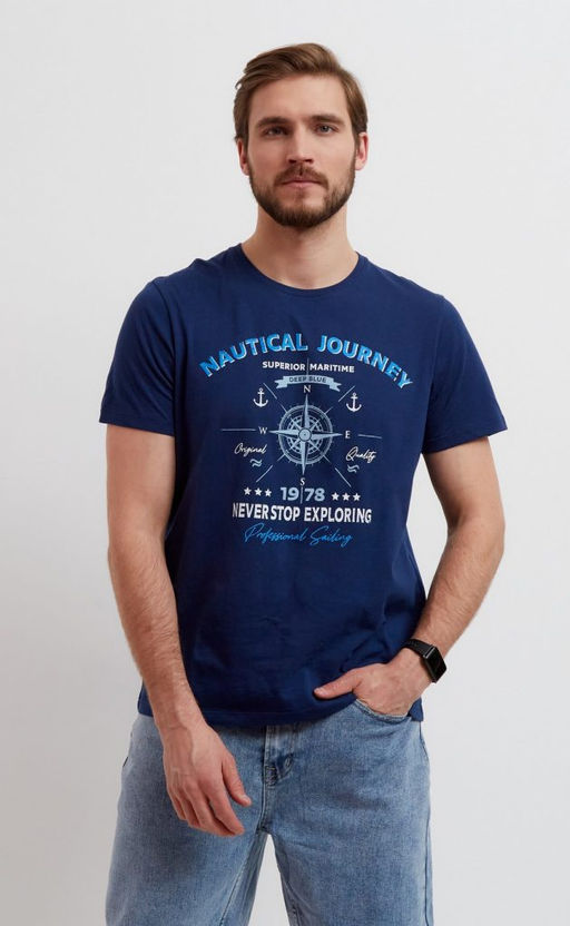 Футболка мужская с принтом F211-06-718 тёмно-синяя - Fine joyce фото 3