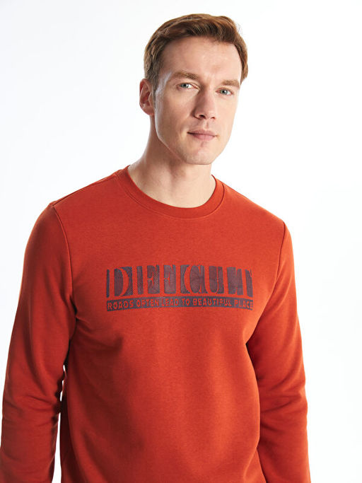Bisiklet Yaka Bask?l? Erkek Kal?n Sweatshirt