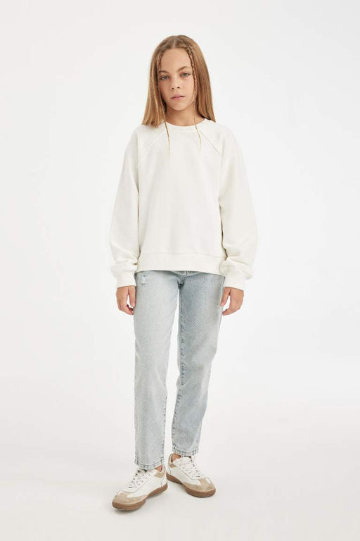 Базовый однотонный свитшот с круглым вырезом для девочек Relax Fit - Defacto фото 2