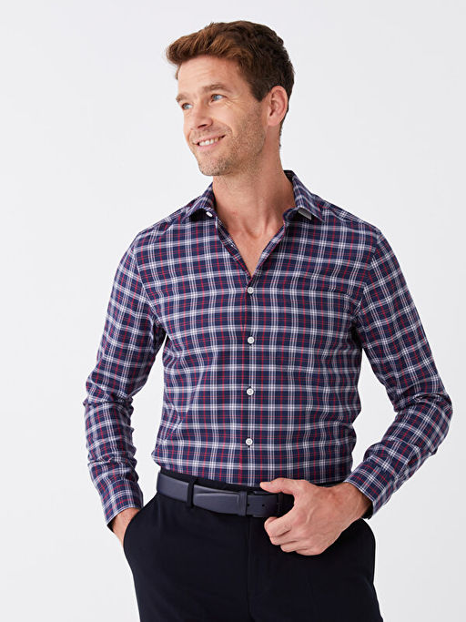 Regular Fit Uzun Kollu Ekose Gabardin Erkek G?mlek