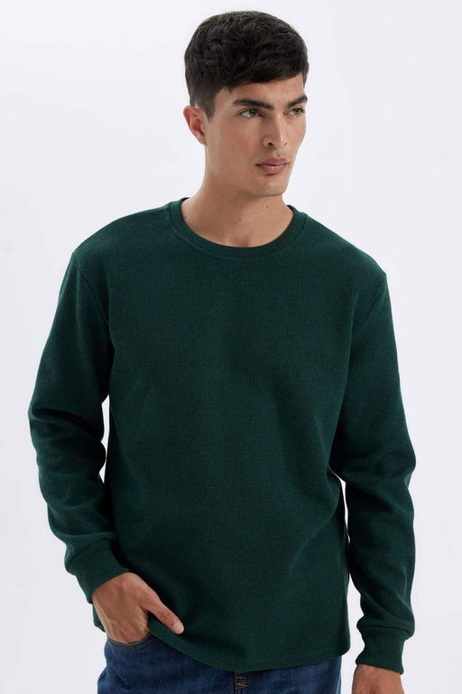 Regular Fit Bisiklet Yaka Waffle Uzun Kollu Tisort - Defacto фото 2