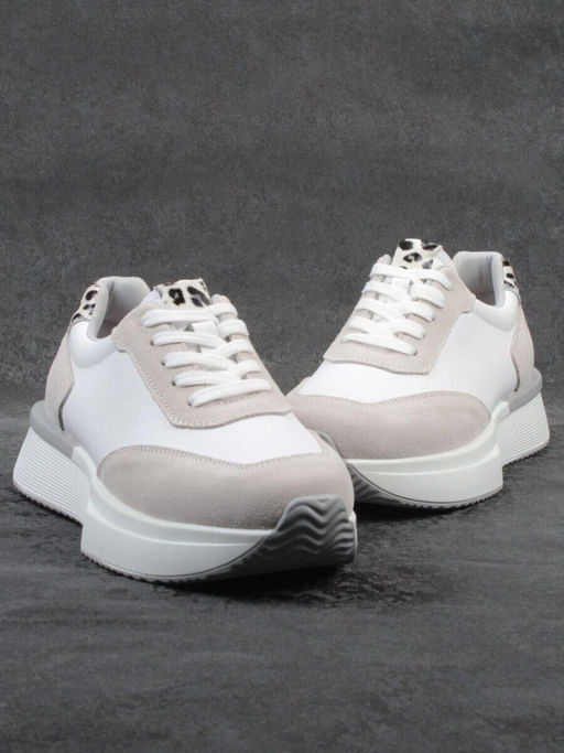 03-YG497-1 WHITE/GREY Кроссовки женские (натуральная кожа)