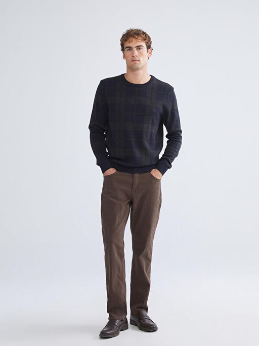 Bisiklet Yaka Uzun Kollu Ekose Erkek Triko Kazak