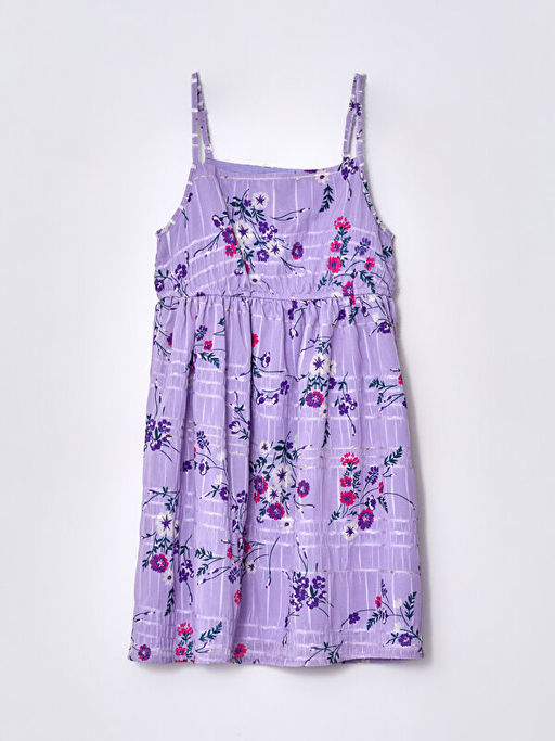 Kare Yaka Desenli Ask?l? K?z ?ocuk Elbise