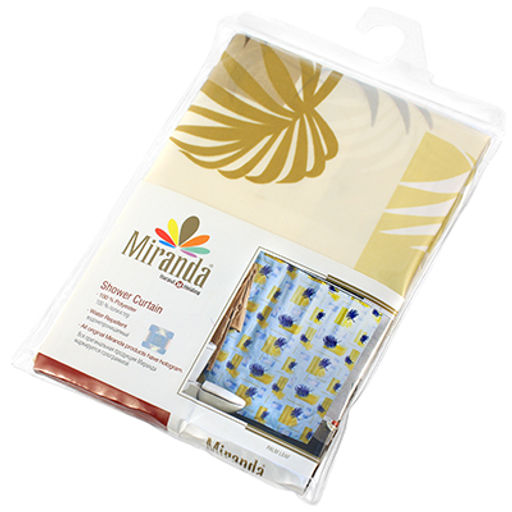 "Miranda" Штора для ванной тканевая 180х200см "Пальмовые листья на бежевом", без колец, 100% п/э (Турция)