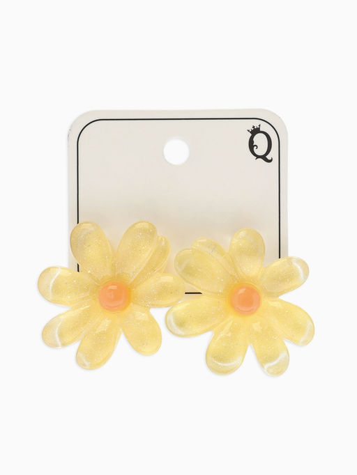 Цена за 3 шт. Серьги пластик «Цветочек летний» с блёсткой, жёлтые