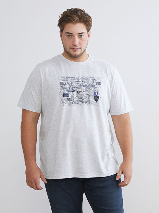 Bisiklet Yaka Bask?l? Penye Erkek Ti??rt