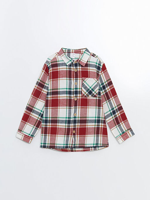 Uzun Kollu Ekose Desenli Erkek ?ocuk Oduncu G?mlek