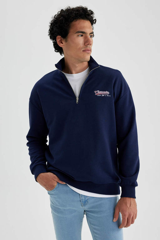 Толстовка с воротником-стойкой и принтом Comfort Fit - Defacto фото 5