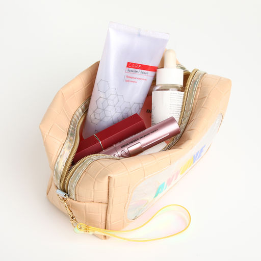 Косметичка дорожная на молнии, с ручкой, цвет бежевый