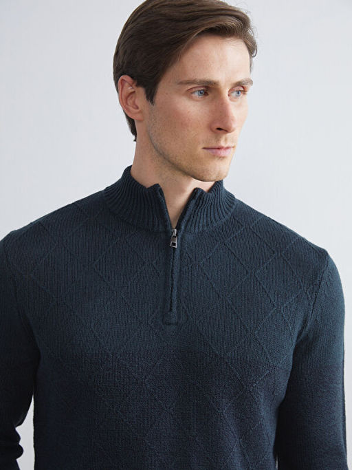 Dik Yaka Uzun Kollu Erkek Triko Kazak