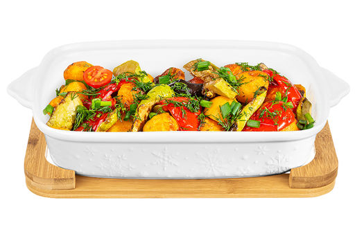 Блюдо д/запекания и сервировки 1,9 л 37*21*12 см Снежинки с стекл крышкой на дер подст. - Elan gallery фото 4