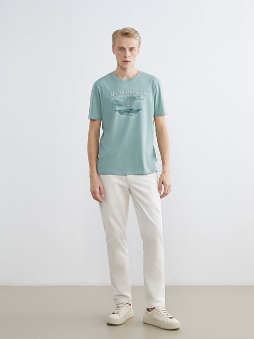 Bisiklet Yaka Bask?l? Penye Erkek Ti??rt