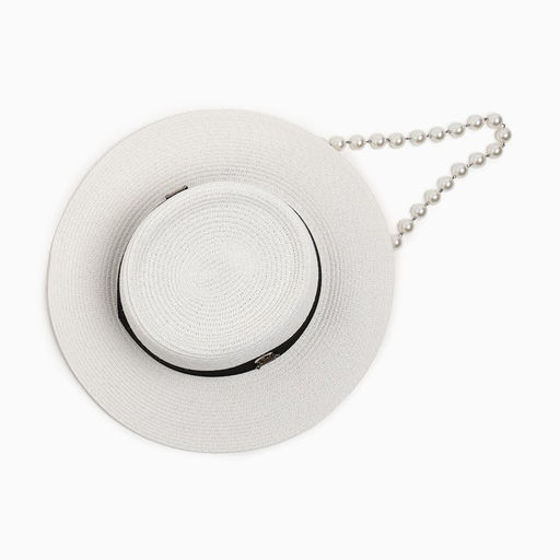 Шляпа женская с бусинами MINAKU, размер 56-58, цветмолочный