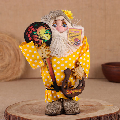 Фигурка-оберег «Домовой. Славуся в льняном колпаке, с ложкой и подковой», МИКС