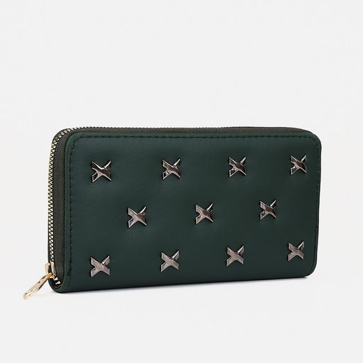 Кошелёк на молнии, большой, 4 отделения, зелёный