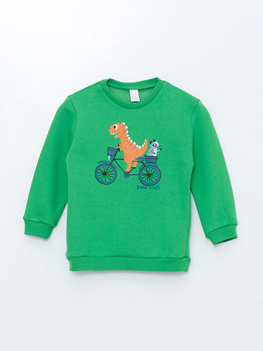 Bisiklet Yaka Uzun Kollu Bask?l? Erkek Bebek Sweatshirt 2li