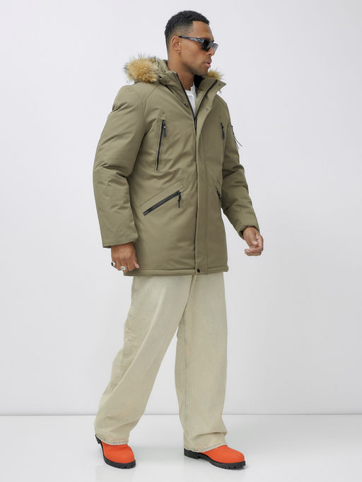 Парка мужская зимняя удлиненная с мехом бежевого цвета 606_1B - Wonderrman фото 5
