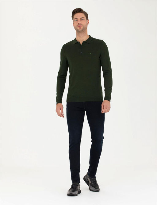 Koyu Ye_il Slim Fit Polo Yaka Basic Triko Kazak - Pierre cardin фото 4