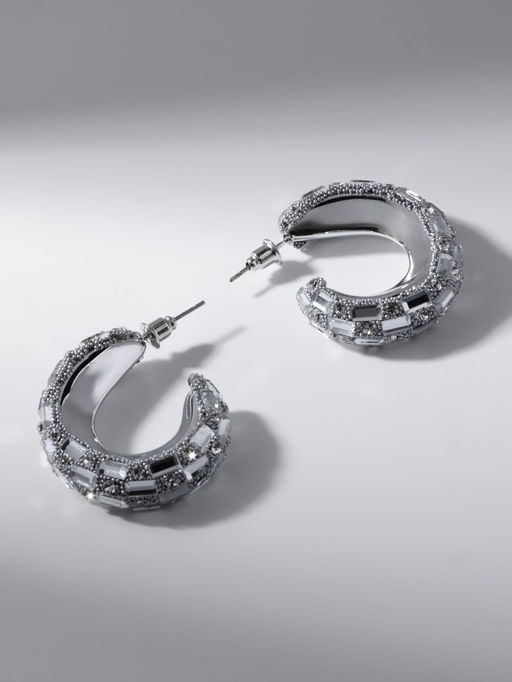 Серьги со стразами QF Блеск прямоугольники, 3.5?3?1 см, белый в серебре