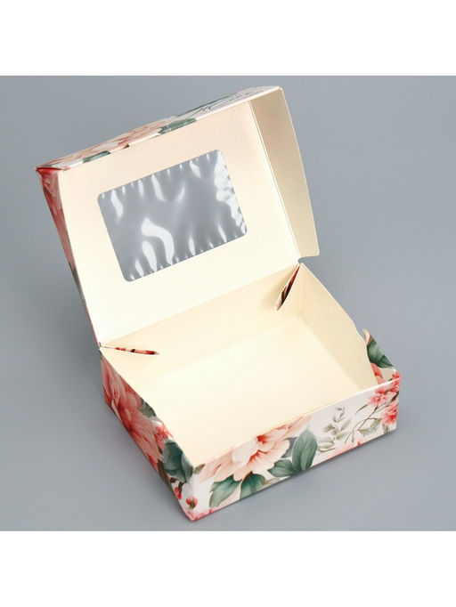 Цена за 10 шт. Кондитерская упаковка, коробка с ламинацией «Цветочный», 10×8×3.5 см