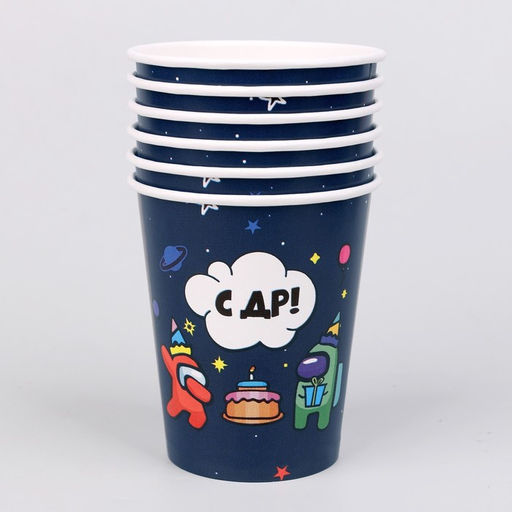 Стакан бумажный С ДР, набор 6 шт, 250 мл - Страна карнавалия фото 2