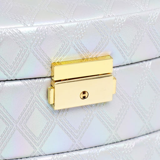 Шкатулка кожзам для украшений сундук Сеть из ромбов. Сливочный перламутр 13х16х23 см - Simaland фото 7