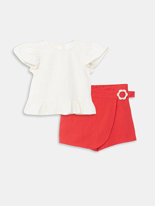 Bisiklet Yaka Basic K?z ?ocuk Bluz ve ?ort Etek 2li Tak?m