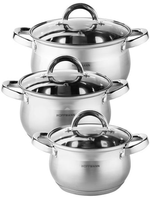 НМ 5204 набор кастрюль нержавеющая сталь капс. дно 6 предм. (кастр1,5 л; 2 л; 3л). - Hoffmann фото 2