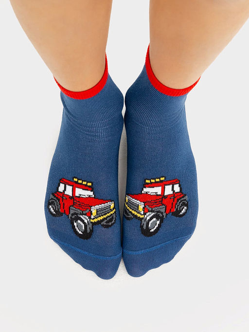 Цена за 5 пар! Носки детские синие с рисунком в виде джипа