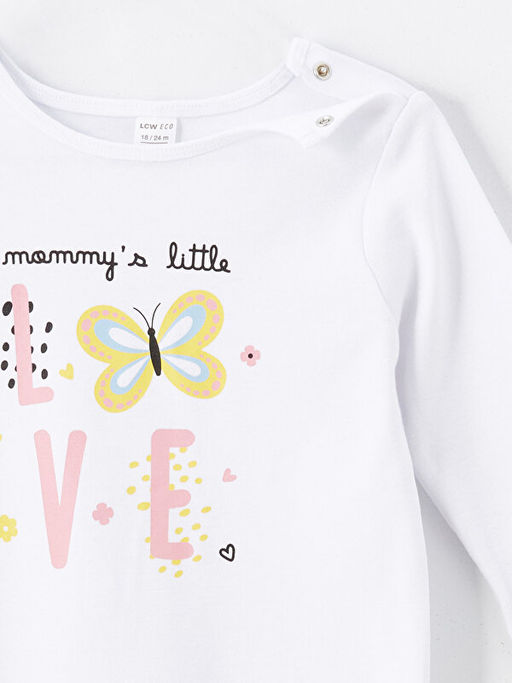 Bisiklet Yaka Uzun Kollu Bask?l? K?z Bebek Tulum - Waikiki фото 3