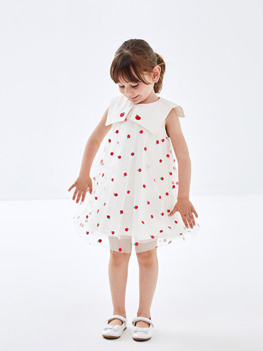 Bebe Yaka Kolsuz Bask?l? K?z Bebek Elbise