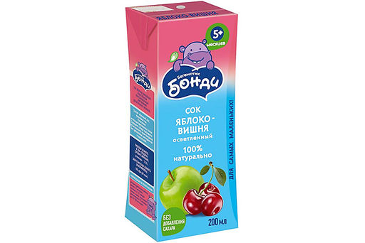 Цена за 5 шт.Бегемотик Бонди, сок Яблоко-Вишня, 0.2л