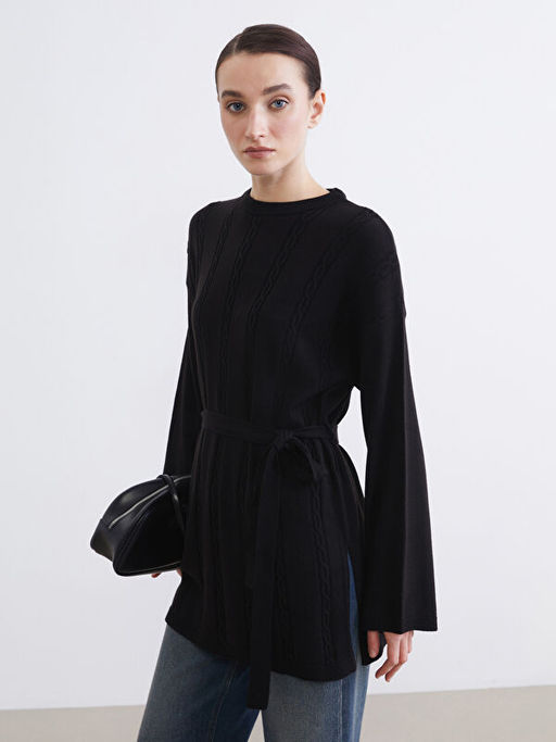 Kendinden Desenli Kad?n Triko Tunik