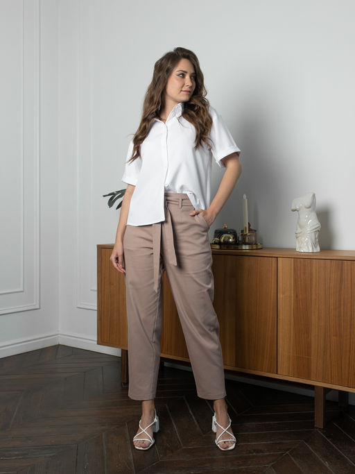 Хлопковые брюки с резинкой по поясу высокая посадка - Трика фото 3