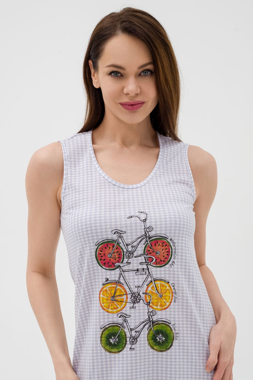 Ночная сорочка из кулирки Fruits&bikes клетка серая - Амадэль фото 8