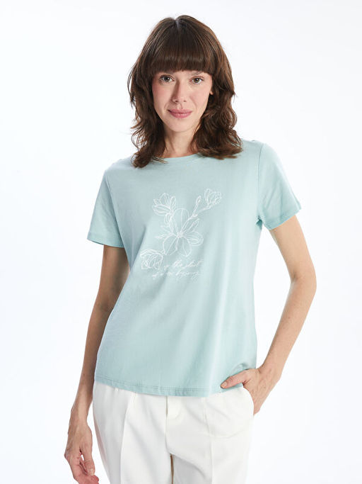 Bisiklet Yaka Bask?l? Kad?n Ti??rt