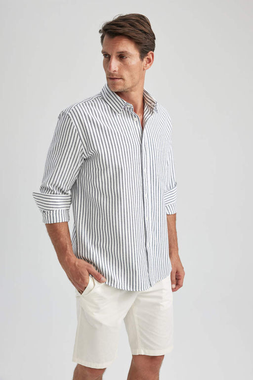 Оксфордская рубашка в полоску с длинным рукавом Relax Fit - Defacto фото 6