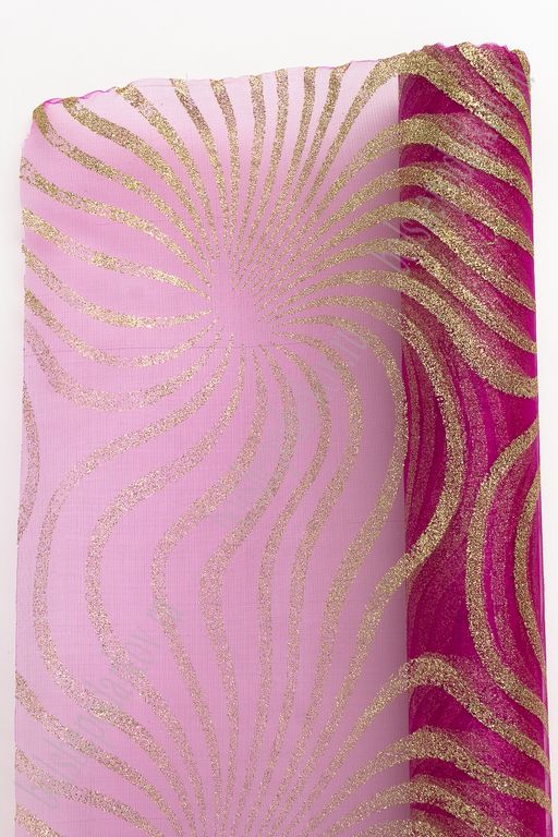 Органза 48 см*5 ярд "Узоры с глиттером" (SF-769-2) фукси/золотой
